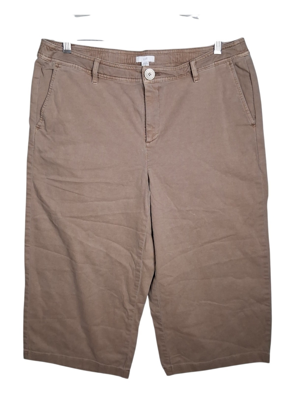 J Jill Crop Pants Womens 16 Petite Brown Chino Wide Leg Capris Casual Comfort